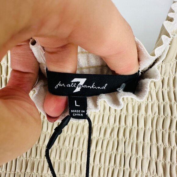 7 For All Mankind Womens Beige Smocked Square Neck Balloon Sleeve Mini Dress L - Picture 9 of 12